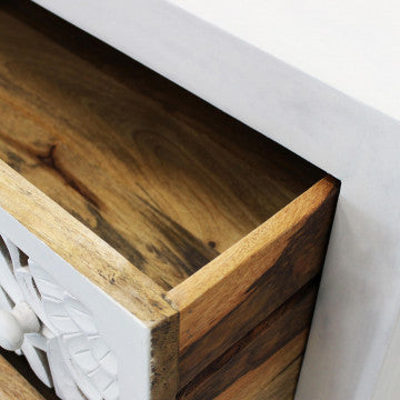 Mobile con 3 cassetti in legno di mango e struttura in ferro 80x40x80 cm