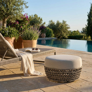 Pouf quadrato in alluminio e corda 8mm, dimensioni 63x63x36cm