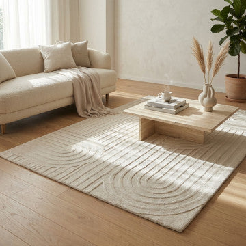 Tappeto in lana e cotone avorio 160 x 230 cm con decorazioni