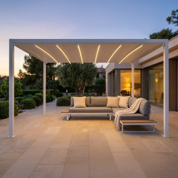 Pergola retrattile motorizzata in alluminio e PVC 390x291x255 cm
