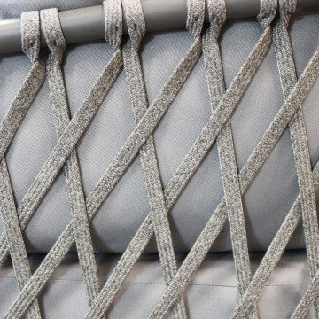 Salotto 3 posti in alluminio e corda PVC, tavolino incluso