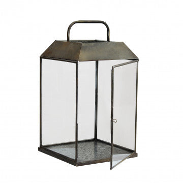 Lanterna in metallo e vetro, colore bronzo, altezza 46 cm