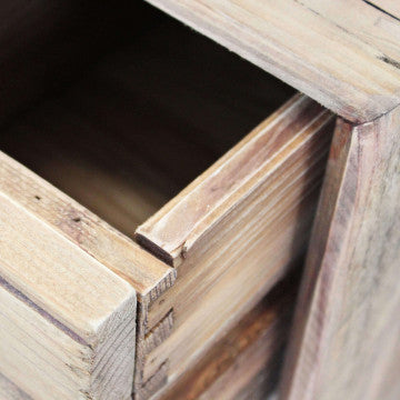 Cassettiera 4 cassetti 1 ripiano legno pino riciclato 110x48x92cm