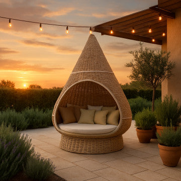 Chaise longue in alluminio verniciato e rattan, 200x296x200 cm