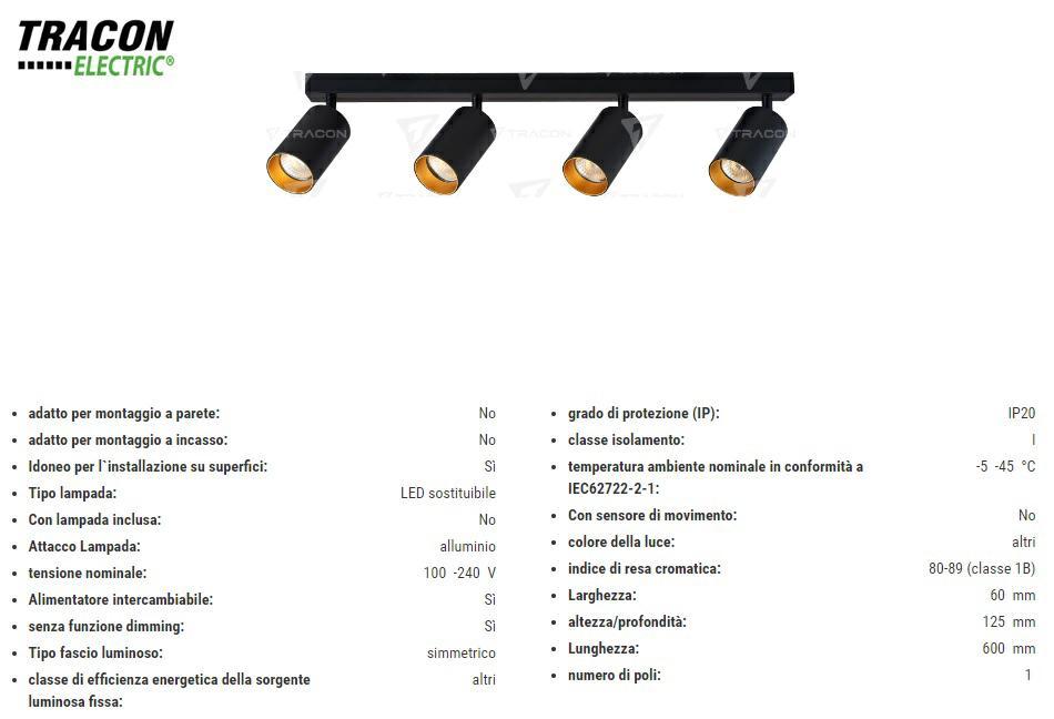 Plafoniera da Soffitto Nero Oro 4x35W Attacco GU10