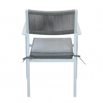 Poltrona impilabile in alluminio e corda con cuscini 55,5x62,5x83,5 cm