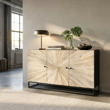 Mobile con 3 ante in legno di mango e struttura in ferro, 150x40x85 cm