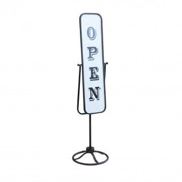 Cartello Open/Closed in acciaio bianco, 30x30 cm, altezza 120,5 cm