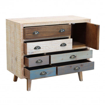 Mobile con 6 cassetti e 1 anta, legno colorato, 90x40x75 cm