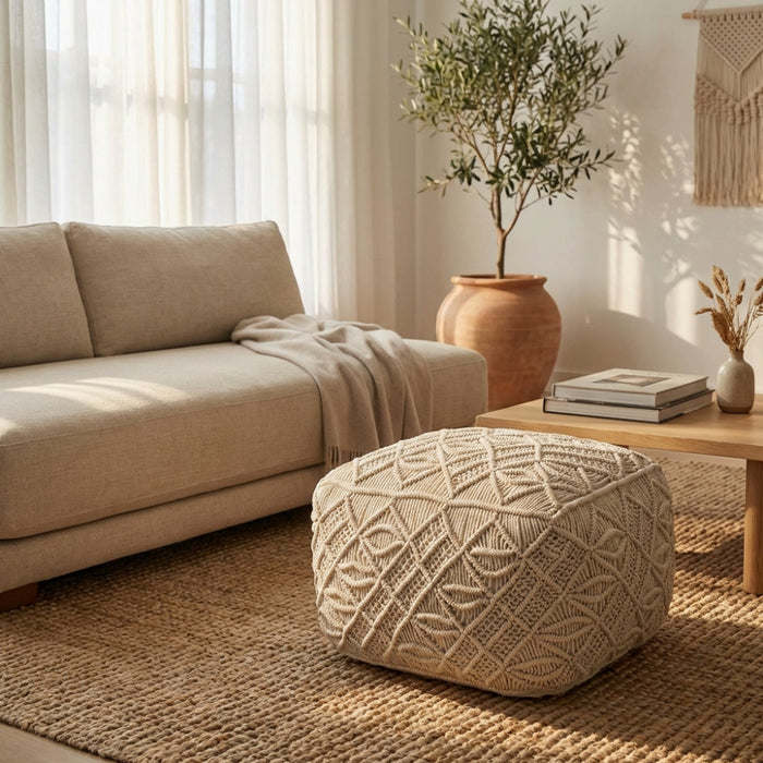Pouf Bengasi: Quadrato, Bianco, Cotone, 45x45x45cm