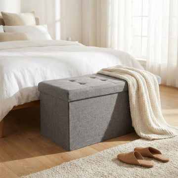 Pouf contenitore rettangolare in tessuto grigio 76x38x38 cm