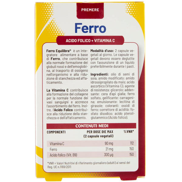 EQUILIBRA INTEGRATORE FERRO ACIDO FOLICO + VITAMINA C 60 CAPSULE