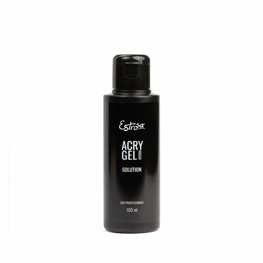Flacone nero di Estrosa Acrygel System Solution 100 ml, soluzione professionale per modellare Acrygel, facile scorrevolezza e prevenzione adesione