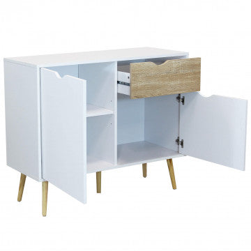 Mobile con 1 anta e 2 cassetti in legno bianco e naturale 99x39x82 cm