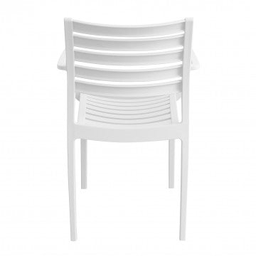 Retro della poltrona Eveline bianca in polipropilene, con schienale ergonomico. Misure: 58.5x55.2x84cm.