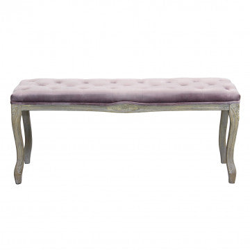 Panca in legno con rivestimento in velluto rosa 110x36x47 cm