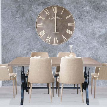 Orologio da parete in ferro e legno grigio, dimensioni 92x97,5 cm