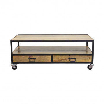 Tavolino in legno di mango con 2 cassetti 120x60x45 cm