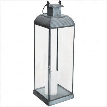 Lanterna grande in metallo e vetro grigio dimensioni 17,5x17,5x52 cm