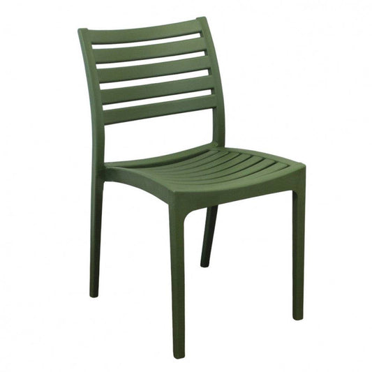 Sedia Eveline impilabile in polipropilene verde, con struttura leggera e design senza braccioli, ideale per ambienti moderni e outdoor - SKU: HF807354-VRDS