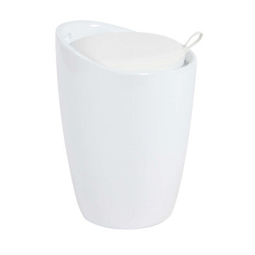 Sgabello pouf in ABS con cuscino in ecopelle, colore bianco