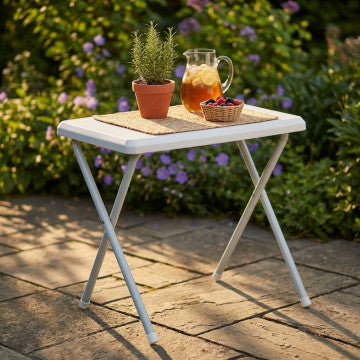 Tavolino in PVC e acciaio con struttura verniciata, piano 51,5x37 cm