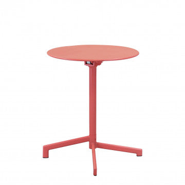 Tavolo Vega ø 60 rosso corallo, struttura in acciaio trattato antiruggine, adatto per giardini e terrazze.