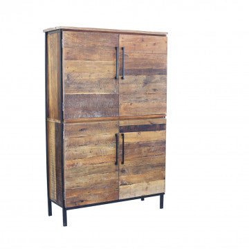 Mobile in legno naturale 4 ante con gambe metallo nero 100x40x160 cm