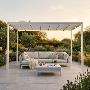 Pergola retrattile motorizzata 3x4 in alluminio e PVC con illuminazione LED