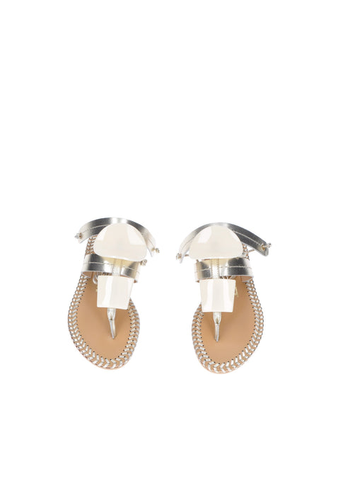 Sandalo Infradito Jade In Pelle Con Chiusura A Laccio Schiava Sottopiede Imbottito Fondo Gomma Tacco 2 Cm JANET E JANET