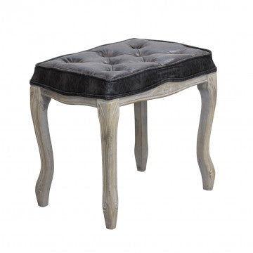 Sgabello in legno con rivestimento ecopelle vintage, dimensioni 50x36x47 cm