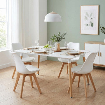 Tavolo rettangolare piano ABS bianco gambe legno 140x80x75 cm