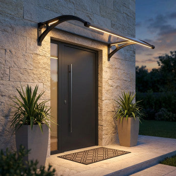 Pensilina trasparente policarbonato 100x120 cm con LED RGB e sensore