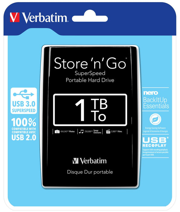 Disco Rigido Esterno Verbatim 1TB USB 3.0 Nero