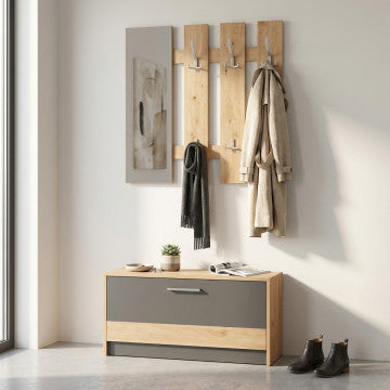 Ingresso in truciolare bilaminato rovere artigiano e grigio grafite 91,6x28,1x202cm