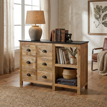 Mobile in legno di mango con 2 ante e 11 cassetti 120x45x80 cm