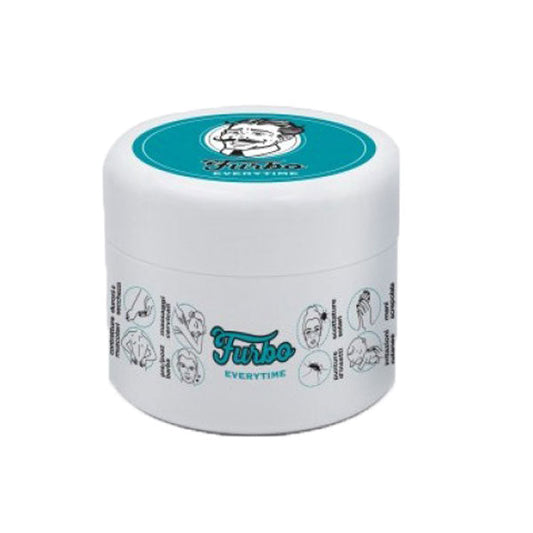 Crema da rasatura Furbo senza pennello in contenitore bianco con etichette illustrative, ideale per viso, corpo e mani, 100 ml