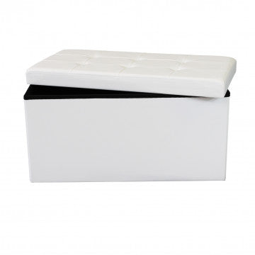 Pouf contenitore rettangolare in ecopelle bianca 76x38x38 cm