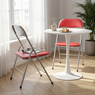 Sedia pieghevole con seduta imbottita PVC, tubo acciaio verniciato