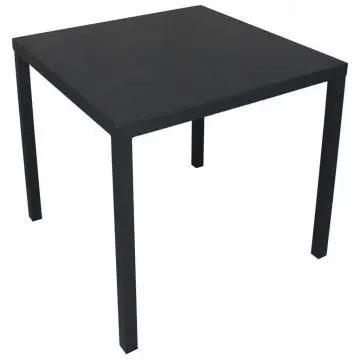 Tavolo Manchester impilabile 80 X 80 in acciaio verniciato a polvere colore grigio scuro, resistente e adatto per uso esterno.