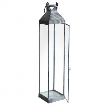 Lanterna Harmony Grande Metallo e Vetro Grigio 11x11x52 cm