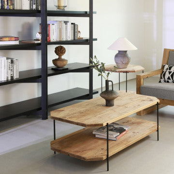 Tavolino in legno di pino riciclato, 120x61x43 cm, colore marrone