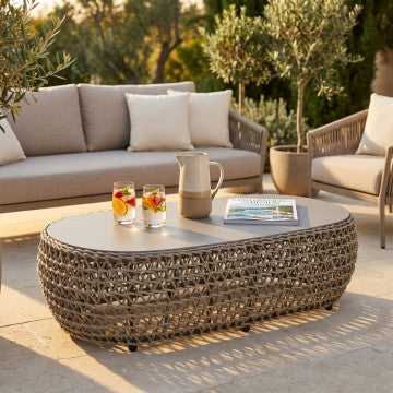 Tavolino ovale struttura alluminio corde 124x85x33 cm peso 21 kg