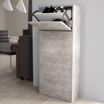Scarpiera 4 ante a ribalta in truciolare grigio effetto cemento 59x140 cm