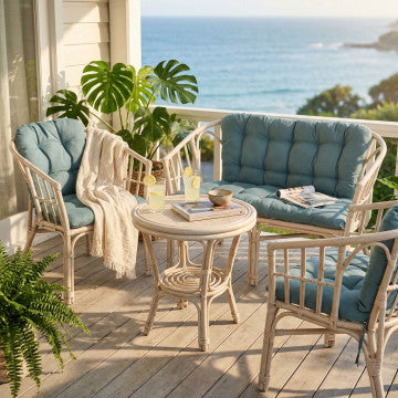 Salotto in rattan naturale 2 posti con cuscini in cotone