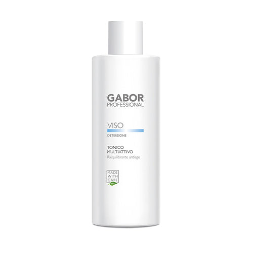 Bottiglia bianca di Gabor Professional Tonico Multiattivo Detersione, con etichetta semplice e moderna, ideale per cura viso, SKU: GP2