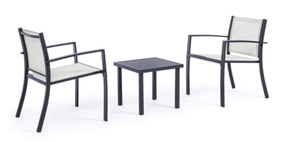Salotto da Esterno Auri 3 Pezzi in Acciaio e Texilene – Antracite con due poltrone e tavolino quadrato, ideale per giardini e terrazze moderne.