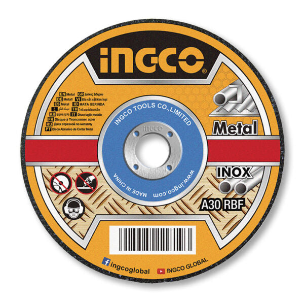 Disco taglio metallo e inox INGCO 115mm x 1,2mm – Centro piatto, 13.300 rpm