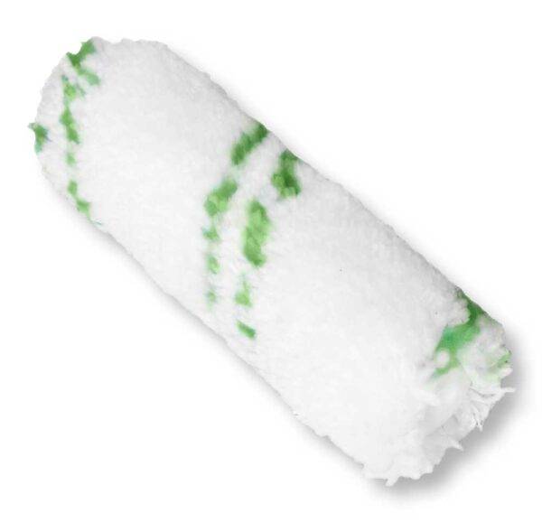 Rullo di ricambio in microfibra bianca con dettagli verdi, 10 cm di lunghezza, ideale per pareti interne, per pulizia efficace e risultati impeccabili