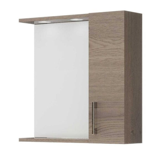 Specchiera contenitore bagno con specchio LED, finitura Noce Americano, anta con maniglia, illuminazione integrata, ideale per arredo bagno elegante